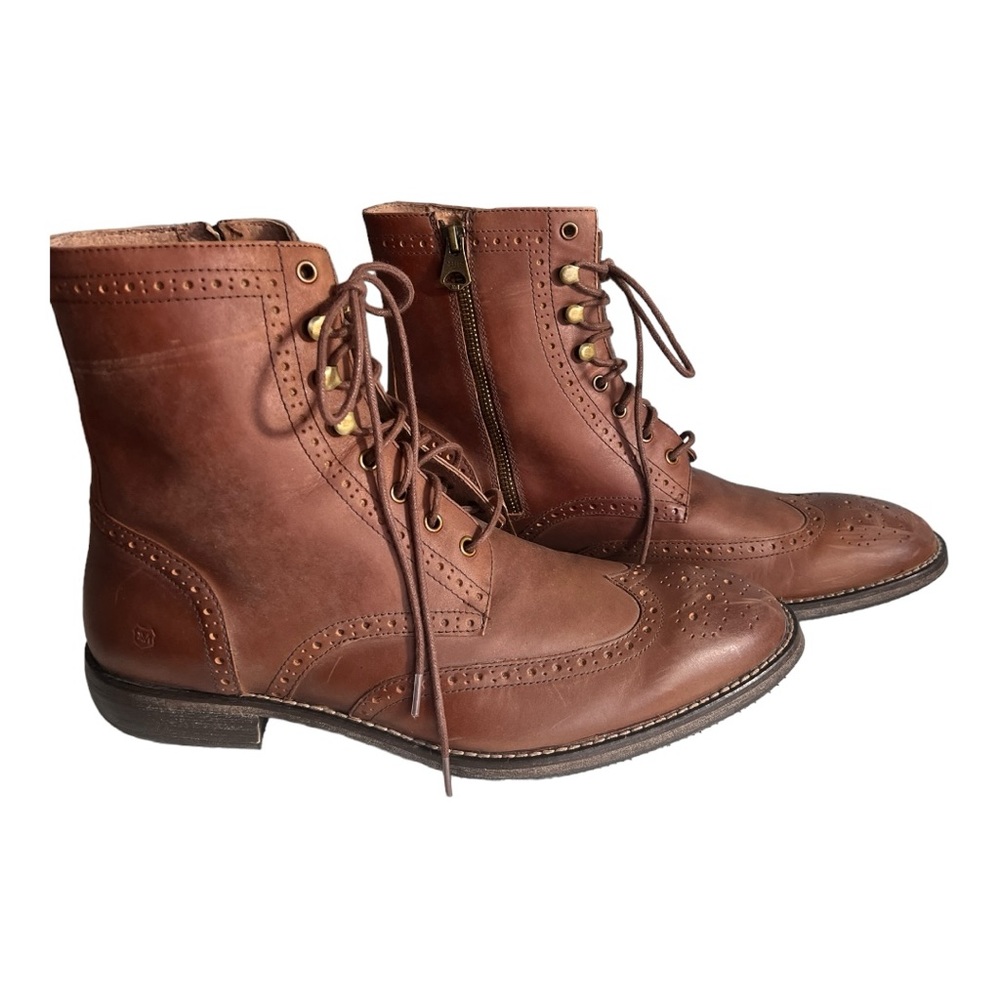 Andrew Marc Hillcrest Wingtip Leather High Top Boots Size 10.5 Brown/Carmel
